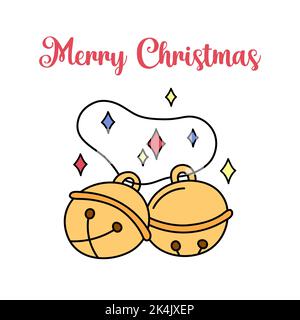 Carte de vœux de Noël mignonne avec gribouillages en forme de cloches. Illustration vectorielle carrée de deux cloches sur fond blanc. Composition de Noël sy Illustration de Vecteur