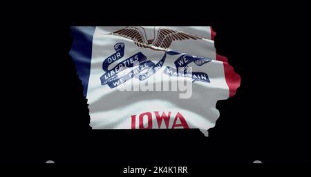 Carte de l'État de l'Iowa avec drapeau de l'agité. Arrière-plan du canal alpha. Banque D'Images