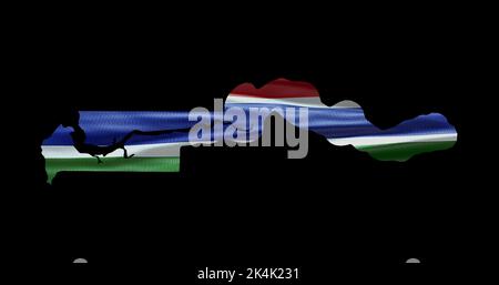 Carte de Gambie avec fond de drapeau agité. Contour alpha du pays. Banque D'Images