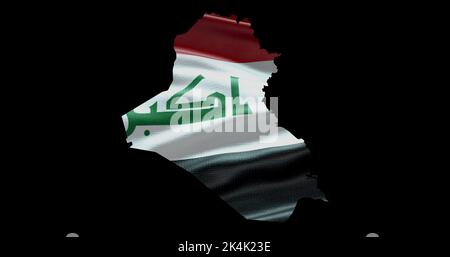 La carte de l'Irak est en forme de drapeau agité. Contour alpha du pays. Banque D'Images