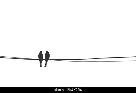 Couple d'oiseaux assis sur le fil. Illustration de vecteur de silhouette d'amour et d'affection, image de stock simple. Sparrow famille sur câble mère père parents Illustration de Vecteur