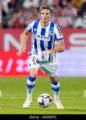 Jon Pacheco de Real Sociedad pendant le match de la Liga entre le FC de Gérone et Real Sociedad a joué au stade de Montilivi sur 02 octobre 2022 à Gérone, en Espagne. (Photo de Sergio Ruiz / PRESSIN) Banque D'Images