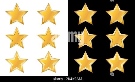Ensemble d'étoiles dorées avec bordures sur fond blanc et noir. Pour la classification ou la décoration décorative. Elément de conception vectoriel. Illustration de Vecteur