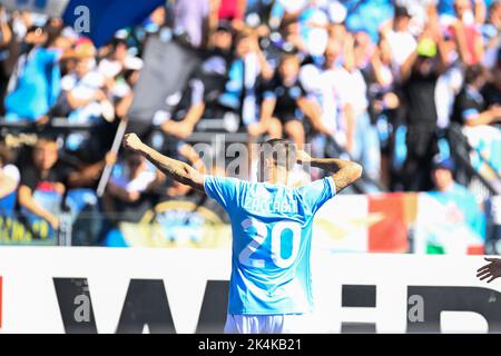 Stade Olimpico, Roma, Italie. 2nd octobre 2022. Serie A football Match, Lazio contre Spezia; Mattia Zaccagni de SS Lazio célèbre après avoir score le but 1-0 dans le crédit de 12th minutes: Action plus Sports/Alamy Live News Banque D'Images