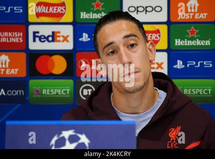 Kostas Tsimikas de Liverpool lors d'une conférence de presse au Centre de formation AXA de Liverpool. Date de la photo: Lundi 3 octobre 2022. Banque D'Images