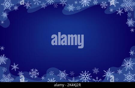 Élégant fond bleu foncé avec espace de copie pour carte, certificat, invitation, flier ou bannière avec flocons de neige dessinés à la main Illustration de Vecteur