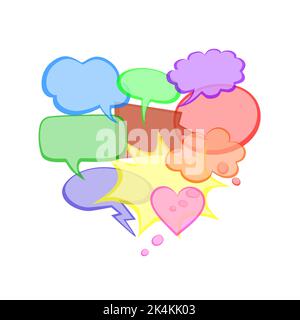 Collection de bulles de parole transparentes dessinées à la main de différentes formes et couleurs vives. Mot, pensée, émotion, ballons de conversation pour BD, com Illustration de Vecteur