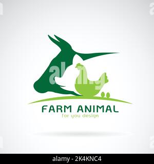 Groupe vectoriel de l'étiquette de ferme animale., vache, porc, poulet, œuf. Logo animal. Illustration vectorielle superposée facile à modifier. Animaux. Illustration de Vecteur