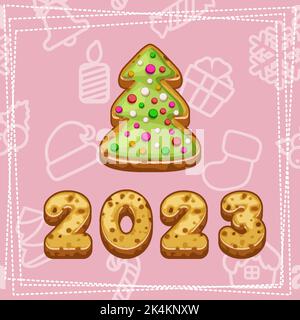 Joyeux Noël et bonne année 2022, biscuits arbre de Noël Illustration de Vecteur