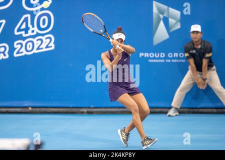 Hua Hin, Thaïlande. 03rd octobre 2022. HUA HIN, THAÏLANDE - OCTOBRE 3 : Sravya Shivani Chilikalapudi de l'Inde lors du deuxième tour de qualification contre Patcharin Chaepchandej de Thaïlande lors de la TOURNÉE MONDIALE DE TENNIS CAL-COMP & XYZPRINTITF 2022 à LA VRAIE ARENA HUA HIN on 3 octobre 2022 à HUA HIN, THAÏLANDE ( Credit: peter Van der Klooster/Alamy Live News Banque D'Images