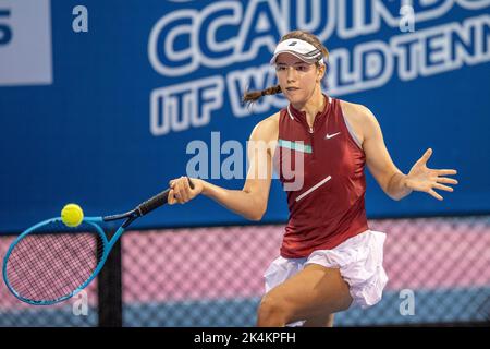 Hua Hin, Thaïlande. 03rd octobre 2022. HUA HIN, THAÏLANDE - OCTOBRE 3 : Daria Nazarenko lors du deuxième tour de qualification contre Clara Vlasselaer, de Belgique, lors du CIRCUIT MONDIAL DE TENNIS 2022 de CAL-COMP & XYZPRINTING ITF à LA VRAIE ARENA HUA HIN sur 3 octobre 2022 à HUA HIN, THAÏLANDE ( Credit: peter Van der Klooster/Alay Live News Banque D'Images