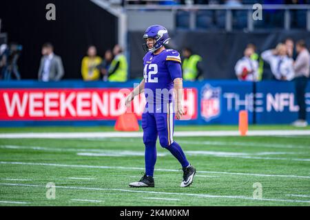 LONDRES, ROYAUME-UNI. 02th octobre 2022. Andrew DePaola de Minnesota Vikings regarde pendant la NFL 2022 London Series - Minnesota Vikings vs New Orleans Saints au Tottenham Hotspur Stadium le dimanche 02 octobre 2022. LONDRES, ANGLETERRE. Credit: Taka G Wu/Alay Live News Banque D'Images