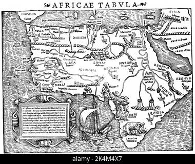 Carte de l'Afrique, 1540. Par Sebastian Munster (1488-1552). La carte de Munster est la plus ancienne carte du continent africain. Banque D'Images
