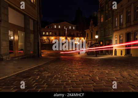 Vieille ville polonaise Cieszyn à la nuit exposition longue Banque D'Images