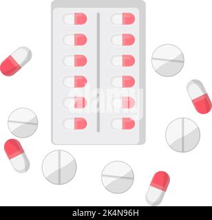 Comprimés de médecine, illustration, vecteur sur fond blanc. Illustration de Vecteur