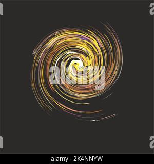 Symbole de tourbillon de couleur isolé sur un fond noir pour les tirages ou les tissus. Belle forme en spirale dans une tonalité orange-jaune pour le textile, les logos, les étiquettes Banque D'Images