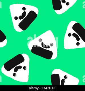 Cuisine japonaise onigiri sans couture dessin animé kawaii Rice ball motif pour l'emballage papier et les enfants vêtements imprimer et menu et restaurants accessoires et fab Banque D'Images