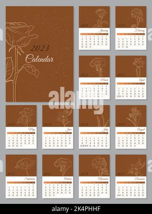 Calendrier vertical A4 moderne et élégant à motif fleuri 2023. Illustration de Vecteur