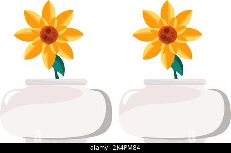 Fleurs jaunes en pots blancs, illustration, vecteur sur fond blanc. Illustration de Vecteur