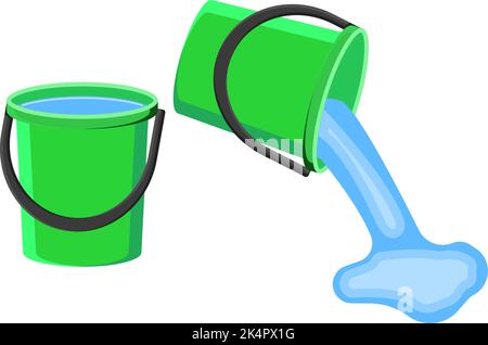 Seaux verts avec eau, illustration, vecteur sur fond blanc. Illustration de Vecteur