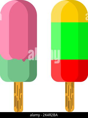 Crèmes glacées colorées sur bâton, illustration, vecteur sur fond blanc. Illustration de Vecteur