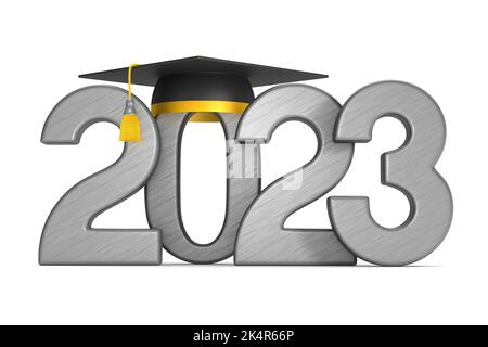 2023 ans et remise des diplômes sur fond blanc. Illustration isolée 3D Banque D'Images