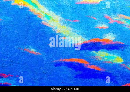 Texture bleue abstraite, peinture à l'huile originale avec fond bleu ciel nuage, motif futuriste moderne, taches de peinture, art moderne, contemporain Banque D'Images
