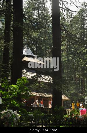 Manali, Himachal Pradesh, Inde - 07 16 2022: Vue du temple d'Hadimba Devi parmi les cèdres Banque D'Images