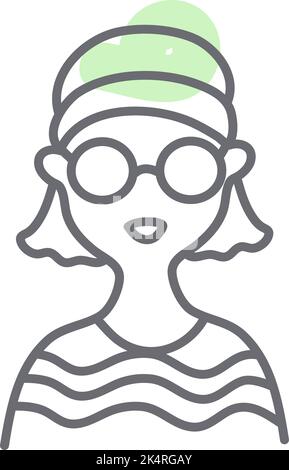 Hippie femme avec chapeau vert, illustration, vecteur sur fond blanc. Illustration de Vecteur