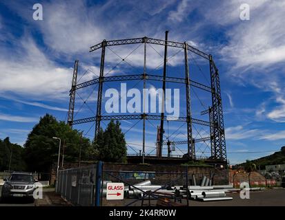 CW 9076 démantèlement des installations de gaz à Keighley juin 2022 No 4 au cours de l'été 2022, les anciens détenteurs de gaz au large du chemin Airedale à Keighley, dans l'ouest de York Banque D'Images