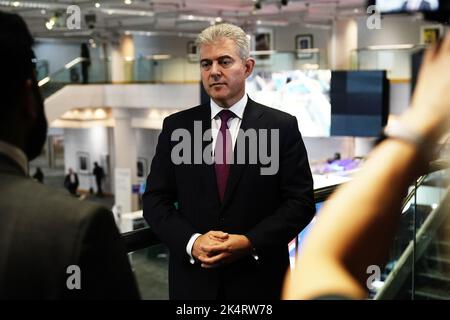 Le secrétaire à la Justice Brandon Lewis lors de la conférence annuelle du Parti conservateur au Centre international des congrès de Birmingham. Date de la photo: Mardi 4 octobre 2022. Banque D'Images