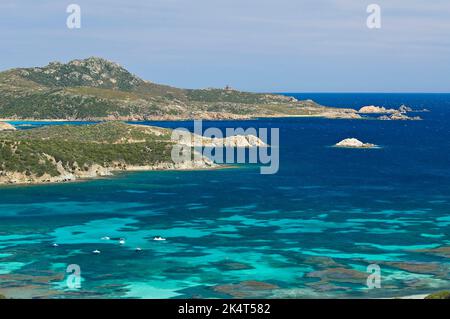 Vue sur le cap Spartivento depuis le cap Malfatano, Teulada et Domus de Maria, Sardaigne, Italie, Europe Banque D'Images