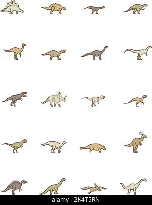 Pack d'icônes dinosaures, illustration, vecteur sur fond blanc. Illustration de Vecteur