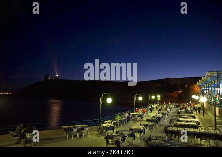 Restaurant Calamosca, Capo Sant'Elia, Cagliari, (paysage de Sella del Diavolo), Sardaigne, Italie Banque D'Images