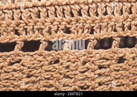 Toile de fond tricotée en fils de jute. Texture tissage. Toile de fond tissée gros plan Banque D'Images