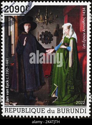 Arnolfini Portrait de Jan Van Eick sur timbre-poste Banque D'Images
