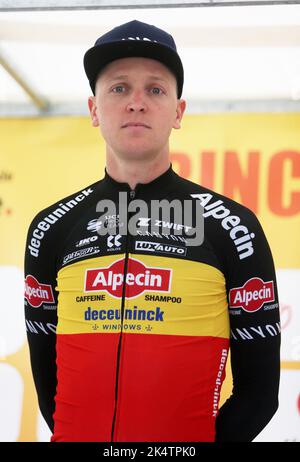 Tim Merlier d'Alpecin - Deceuninck pendant la Binche - Chimay - Binche 2022, Memorial Frank Vandenbrouck course cycliste sur 4 octobre 2022 à Binche, Belgique - photo Laurent Lairys / DPPI Banque D'Images