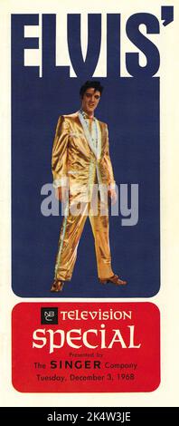 Publicité d'Elvis pour le NBC TV Special décembre 1968. Elvis portant sa célèbre combinaison dorée. Banque D'Images