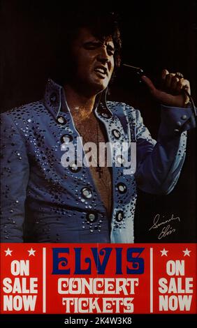 Publicité d'Elvis Presley billets de concert Elvis en vente maintenant - début 1970s Banque D'Images