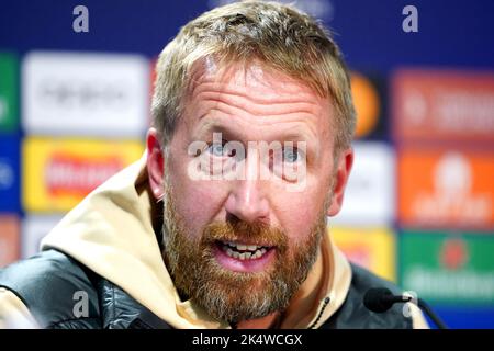 Graham Potter, directeur de Chelsea, lors d'une conférence de presse au Stamford Bridge, Londres. Date de la photo: Mardi 4 octobre 2022. Banque D'Images