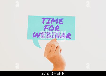 Légende du texte temps de présentation du webinaire. Mot pour l'apprentissage en ligne, conférence Web, webcasting, collaboration en ligne en temps réel Banque D'Images