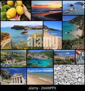 Collage photo de l'île grecque de Corfou - carte postale Voyage lieu de Grèce. Banque D'Images