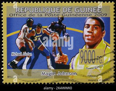 Magic Johnson et Michael Jordan sur timbre-poste Banque D'Images