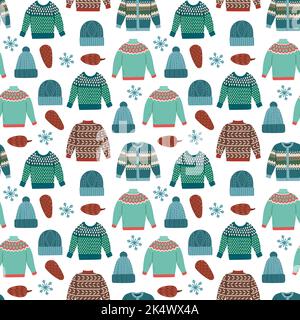 Chandail d'hiver et chapeau à motif vectoriel sans coutures Illustration de Vecteur