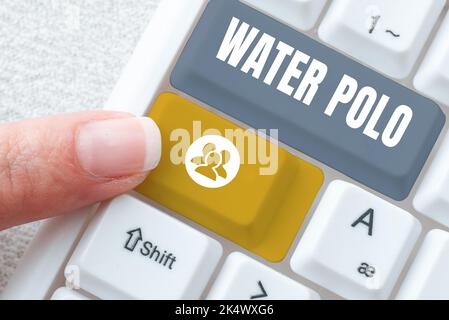 Présentation conceptuelle Water Polo. Mot pour le sport d'équipe de compétition joué dans l'eau entre deux équipes Banque D'Images