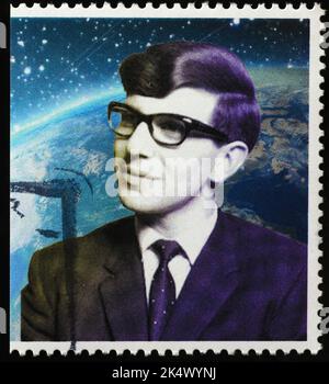 Portrait du jeune Stephen Hawking avant la maladie sur timbre-poste Banque D'Images