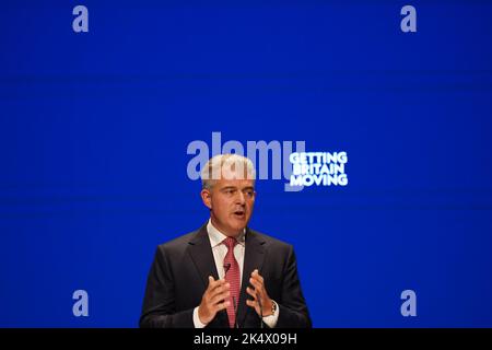 Le secrétaire à la Justice, Brandon Lewis, a pris la parole lors de la conférence annuelle du Parti conservateur au Centre international des congrès de Birmingham. Date de la photo: Mardi 4 octobre 2022. Banque D'Images