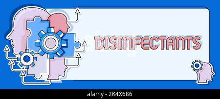 Légende présentant les désinfectants. Approche commerciale chimique qui détruit la forme végétative du micro-organisme nuisible Banque D'Images