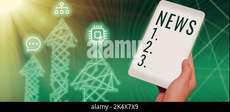 Texte montrant inspiration News. Word pour obtenir des informations complètes à jour de sources partout dans le monde Banque D'Images