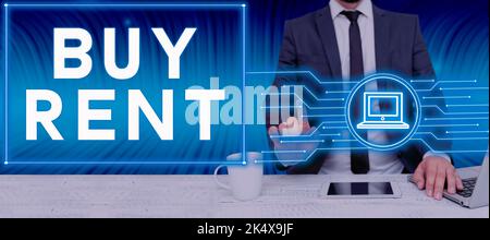 Inspiration montrant le signe Acheter question loyer. Mot écrit sur le Groupe qui donne des informations sur la location de maisons Banque D'Images